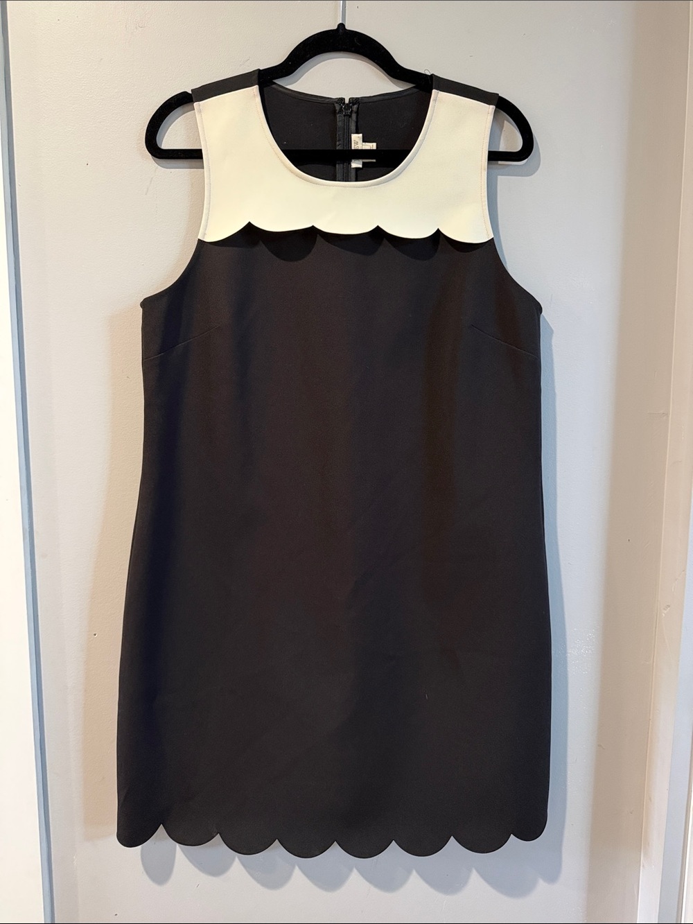 J. Crew Black Mini Dress with Cream Scallop Trim